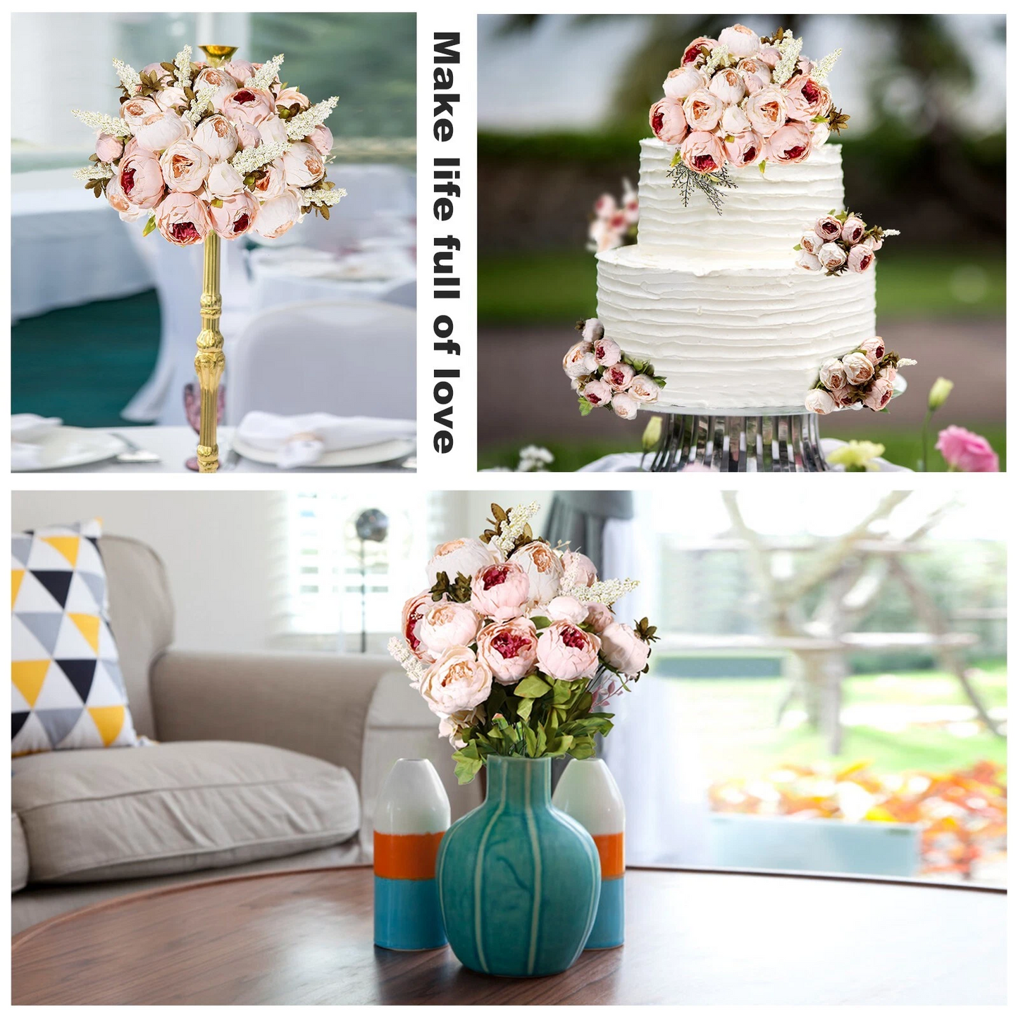 Artificial Peony Silk Wedding Bouquet – Peach Floral Arrangement for Brides, Home & Events