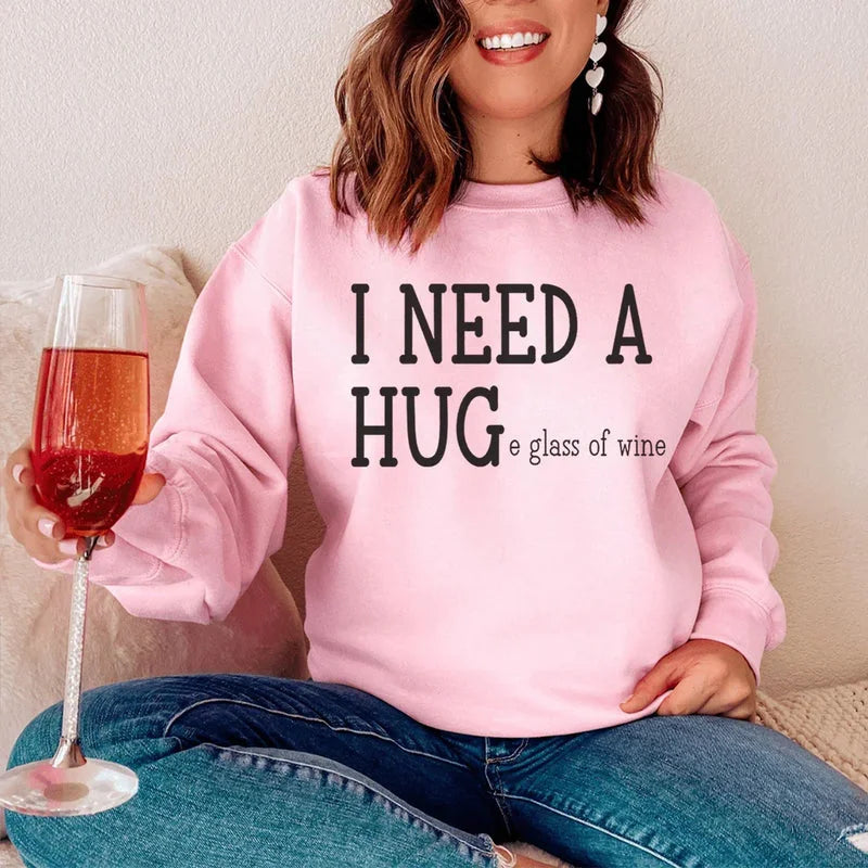I Need A Huge Glass Of Wine Sweatshirt – Funny Cozy Crewneck