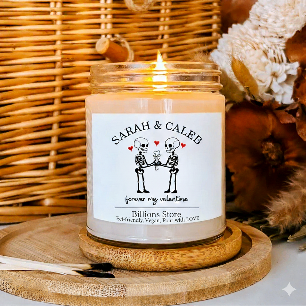 Personalized Valentine’s Day Couple Candle – Custom Gift for Him & Her