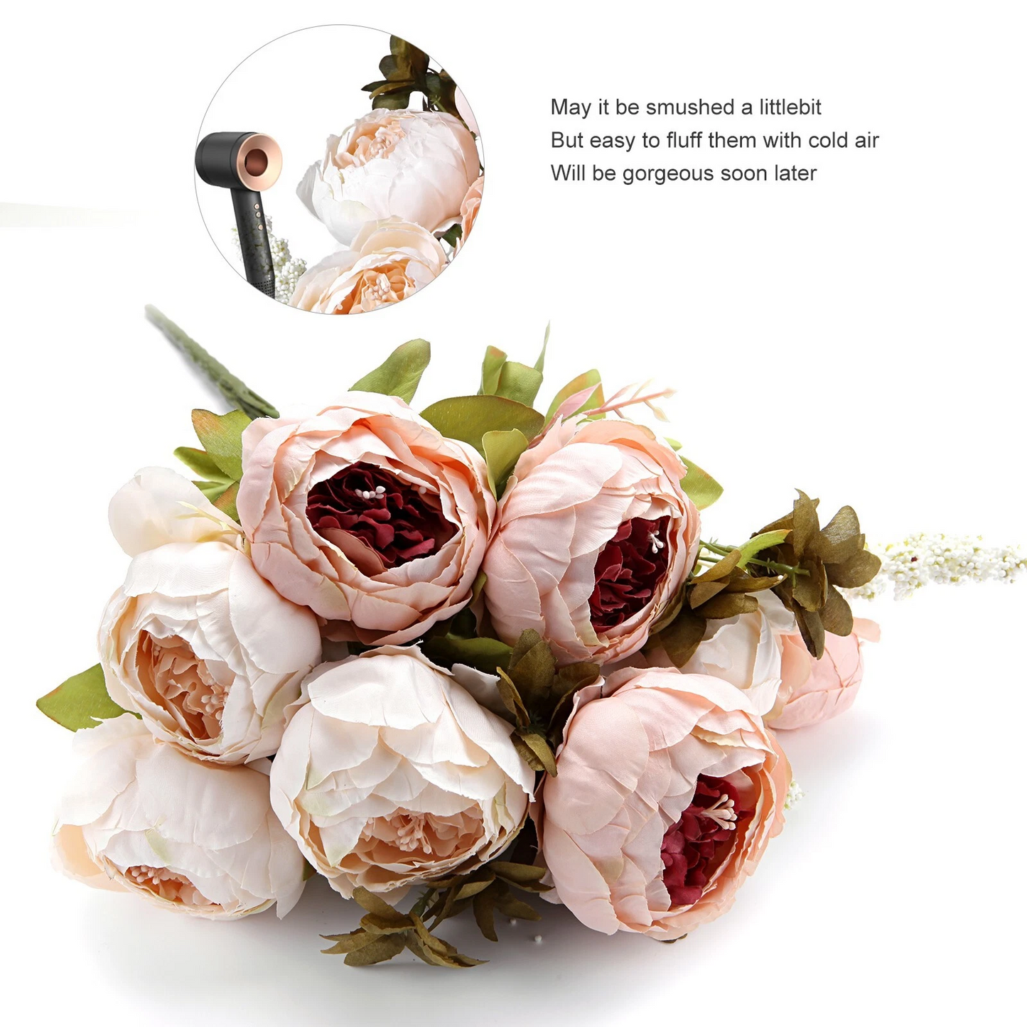 Artificial Peony Silk Wedding Bouquet – Peach Floral Arrangement for Brides, Home & Events