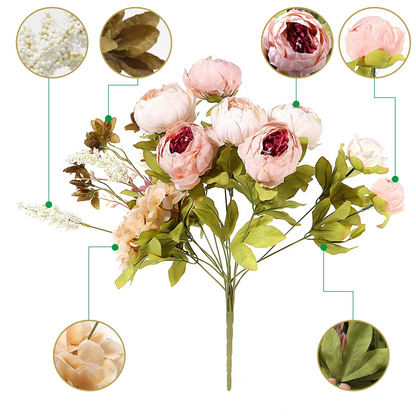 Artificial Peony Silk Wedding Bouquet – Peach Floral Arrangement for Brides, Home & Events