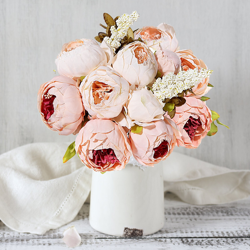 Artificial Peony Silk Wedding Bouquet – Peach Floral Arrangement for Brides, Home & Events