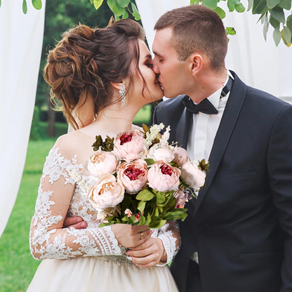 Artificial Peony Silk Wedding Bouquet – Peach Floral Arrangement for Brides, Home & Events