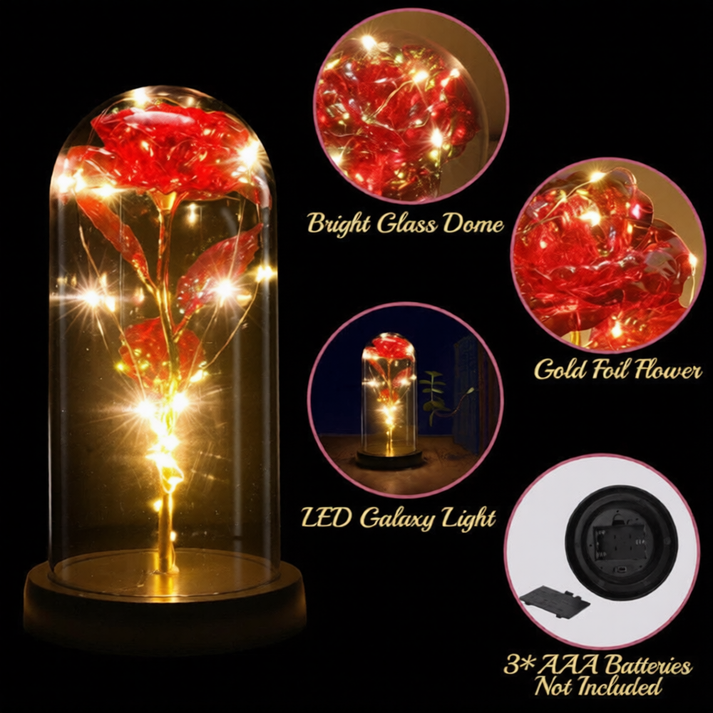 Rose LED Light in Glass Dome – Romantic Gift for Mom, Wife, Women, Girlfriend on Mother’s Day & Valentine’s