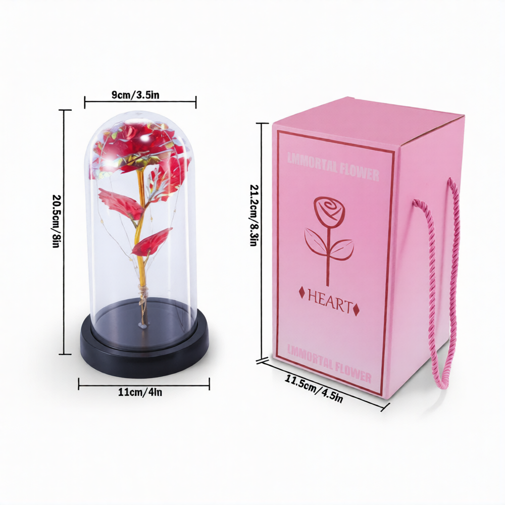 Rose LED Light in Glass Dome – Romantic Gift for Mom, Wife, Women, Girlfriend on Mother’s Day & Valentine’s
