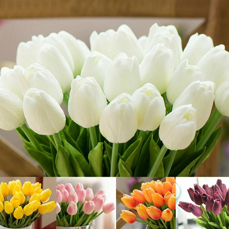 Artificial Tulips Bundle, 10 Pack Real Touch for Wedding, Home, Party & Festival Decor