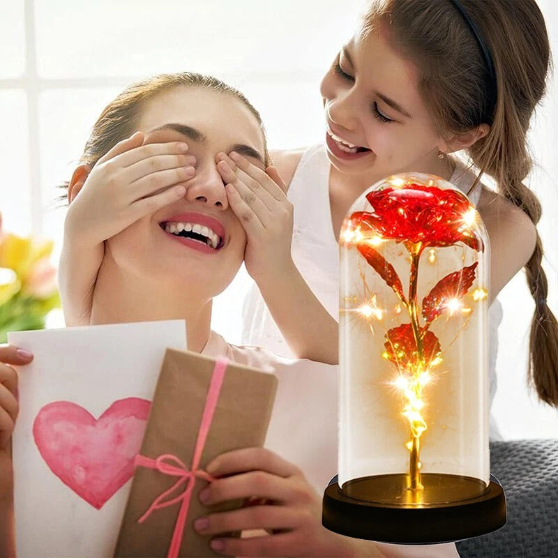 Rose LED Light in Glass Dome – Romantic Gift for Mom, Wife, Women, Girlfriend on Mother’s Day & Valentine’s