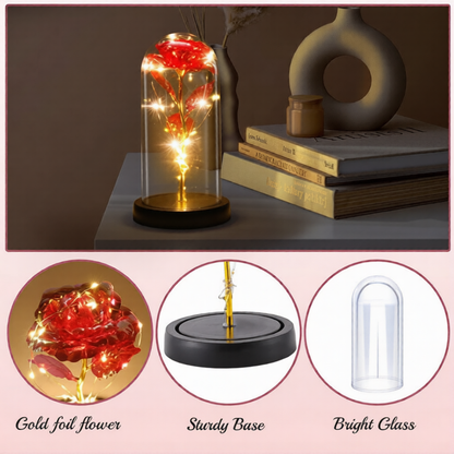 Rose LED Light in Glass Dome – Romantic Gift for Mom, Wife, Women, Girlfriend on Mother’s Day & Valentine’s